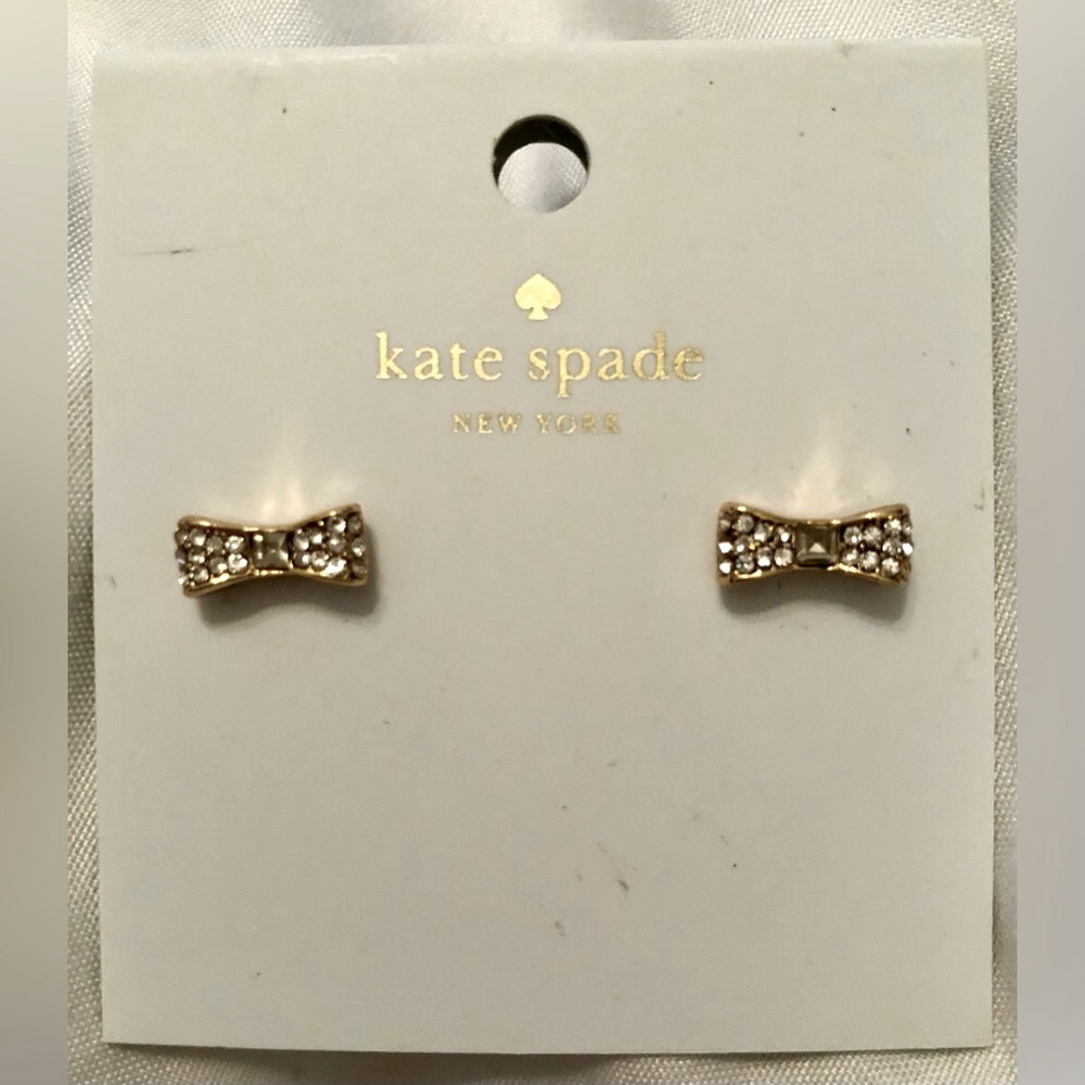 ♠️ Kate Spade ♠️ “Ready Set Bow" Earrings, Gold w/Crystals, New On Card, NWTs!